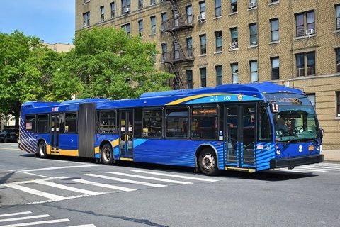 MTA New York City Bus Nova Bus LFS articulated 5439 on the Bx1 (blue yellow livery).jpg