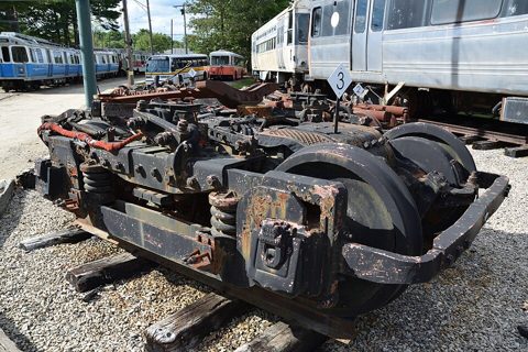 Railway bogie and vehicles at Seashore Trolley Museum August 2019.jpg