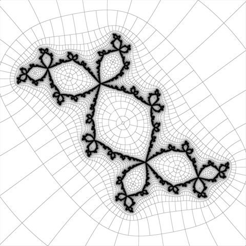 Douady Rabbit Julia set with modified binary decomposition LCM.png