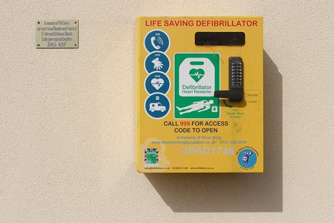 Defibrillator at St John & St James Church, Orrell.jpg
