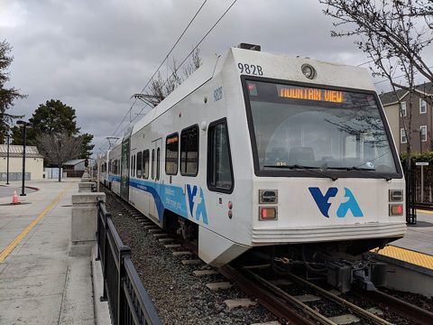 VTA light rail vehicle at Winchester station.jpg