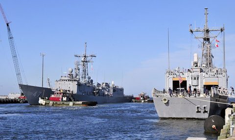 US Navy 110825-N-YF306-048 The guided-missile frigate USS Nicholas (FFG 47) passes the guided-missile frigate USS Kauffmann (FFG 59) as it departs.jpg