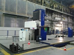 Horizontal Boring Machine: A CNC machine tool with a horizontal boring spindle and extendable quill that bores