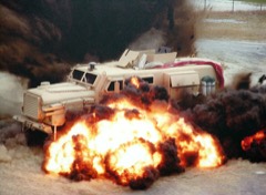 Mine-Resistant Vehicle: Armored troop carrier with a V-hull to deflect blast from buried mines