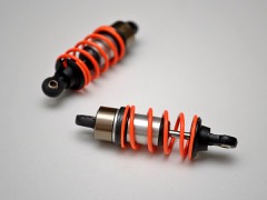 Shock Absorber: Telescopic hydraulic damper that converts suspension motion into heat through oil forced past valved