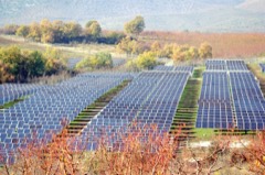 Single-Axis Solar Tracker: A ground-mounted structure that rotates a row of photovoltaic modules about a horizontal
